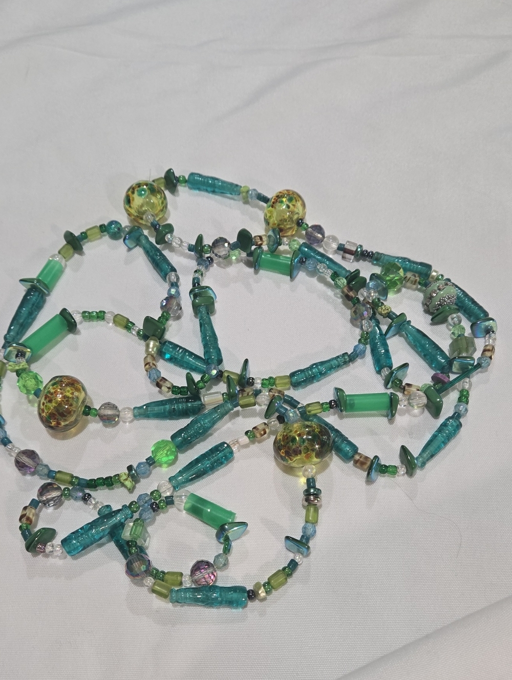 Handcrafted Green & Teal Beaded Necklace - Women Jewelry